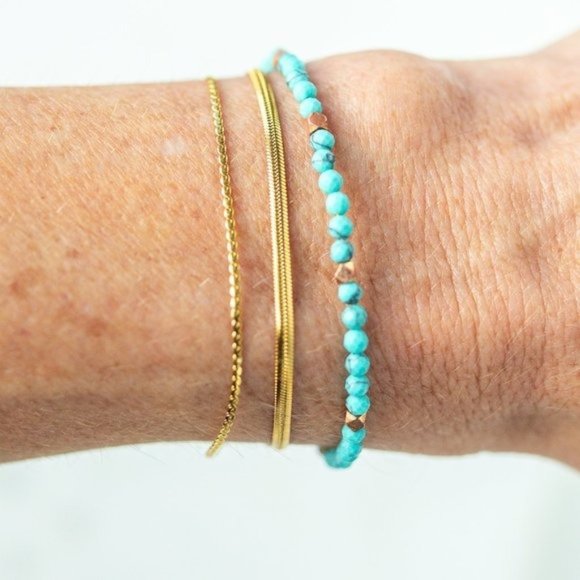 Double Layer Gold Bracelet Herringbone and thin snake chain Bracelet Waterproof - Picture 11 of 13